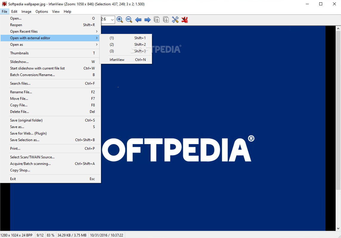 Windows UI capture 2: menus, tools, or dialogs inside IrfanView
