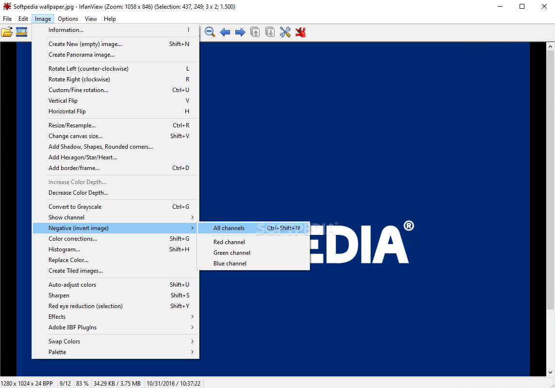 Windows UI capture 4: menus, tools, or dialogs inside IrfanView