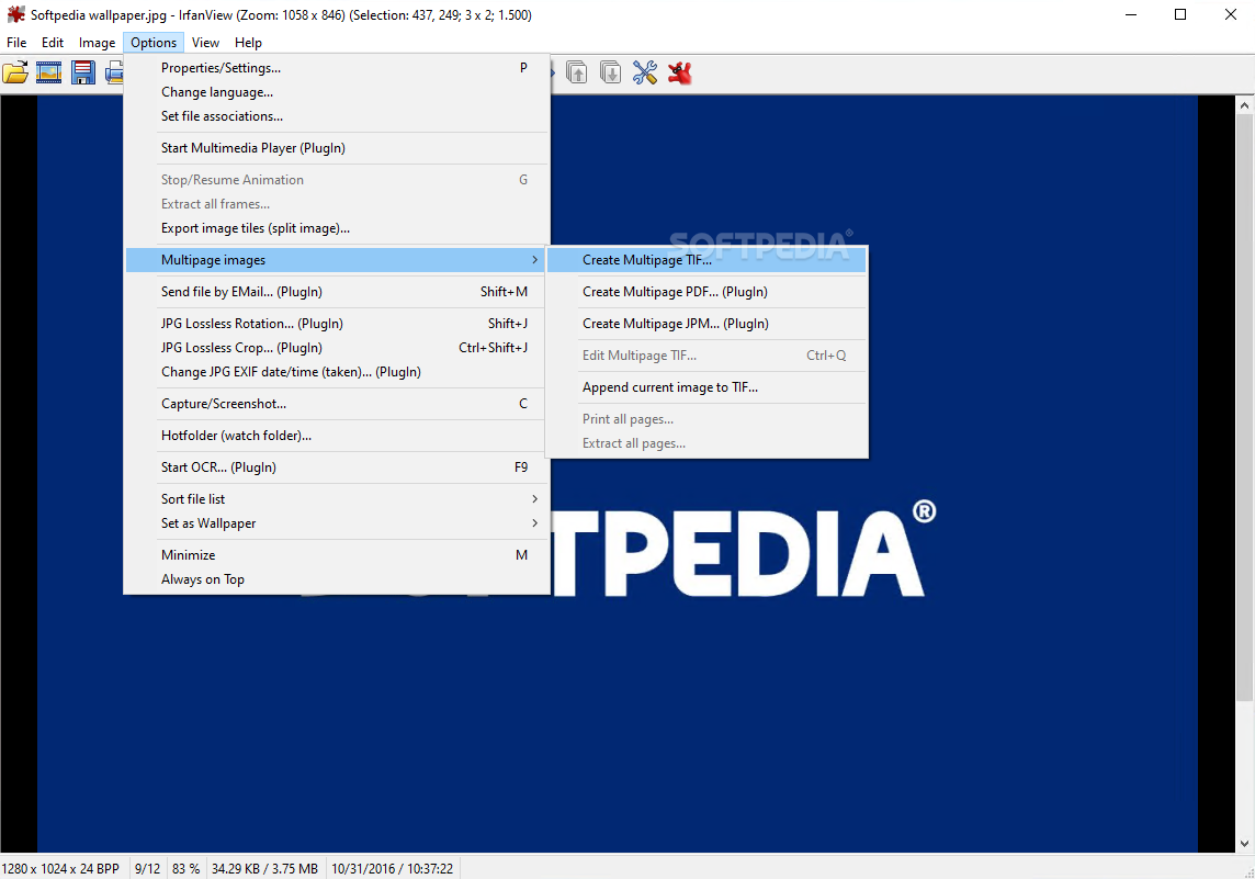Windows UI capture 5: menus, tools, or dialogs inside IrfanView