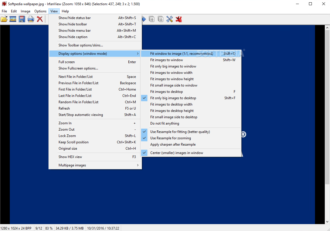 Windows UI capture 6: menus, tools, or dialogs inside IrfanView